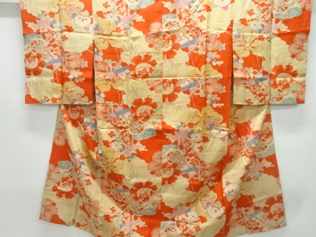 JAPANESE KIMONO / ANTIQUE JUBAN / SILK / FLOWER & DRUM